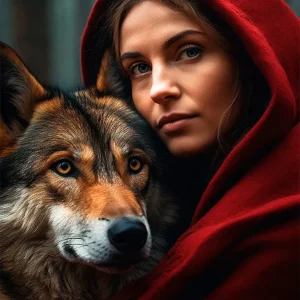 Caperucita roja con el lobo realista Fine Artic