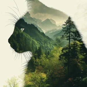 Cat collage - Green forest Fine Artic