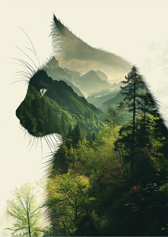 Cat collage - Green forest Fine Artic