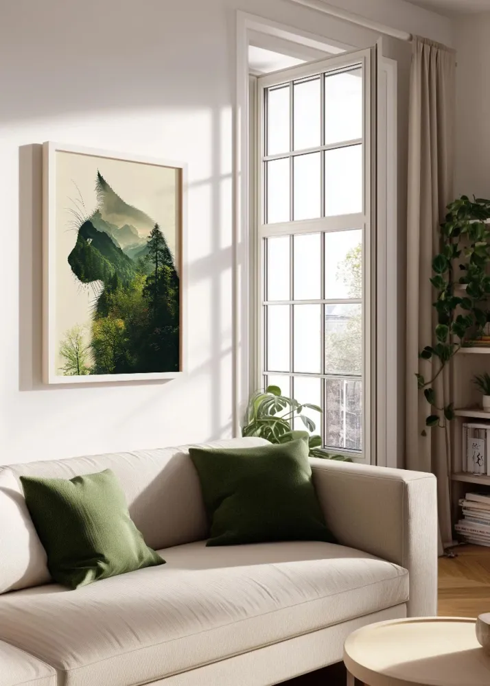 Cat collage - Green forest Fine Artic