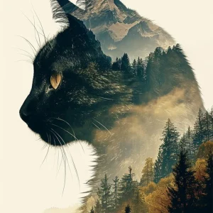 Cat collage - Montain trees Fine Artic