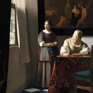 Dama escribiendo una carta con su doncella (Johannes Vermeer) Fine Artic