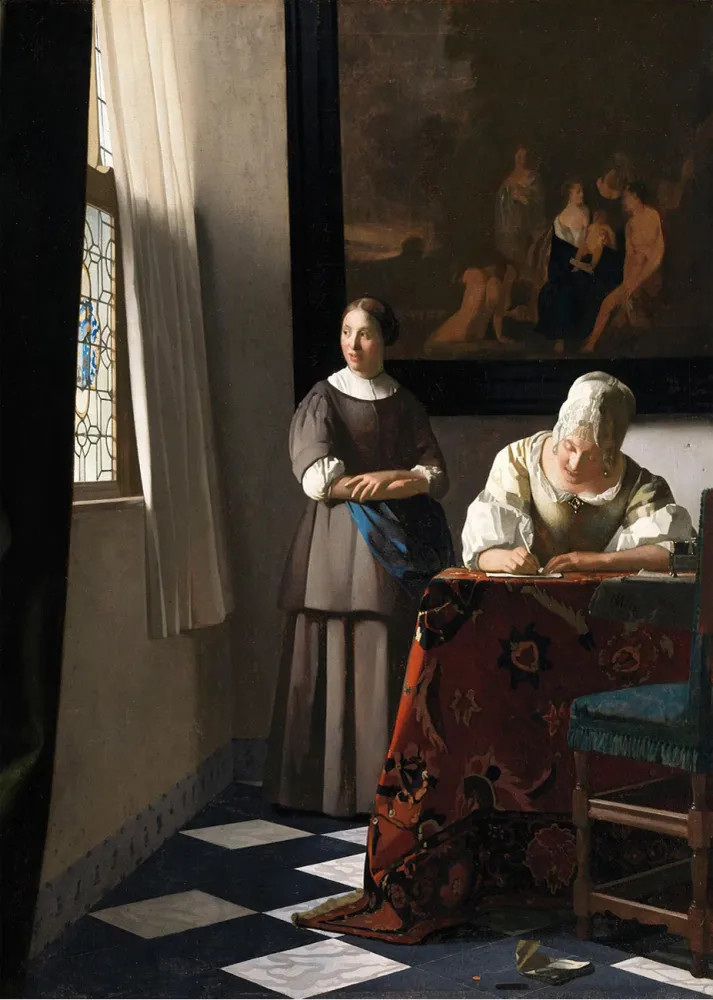 Dama escribiendo una carta con su doncella (Johannes Vermeer) Fine Artic