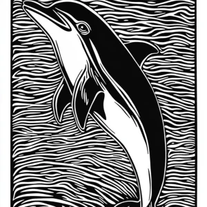 Delfín diseño Linocut - blanco y negro Fine Artic