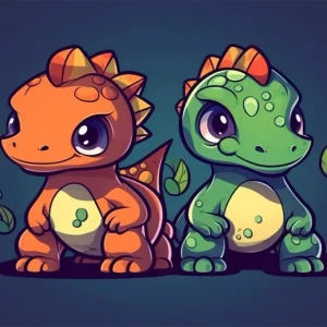 Dos amigos dinosaurios chibi Fine Artic