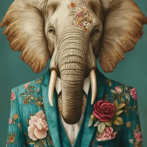 Elefante vestido como persona con traje Fine Artic