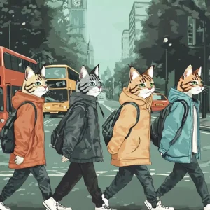 Gatos vestidos cruzando la calle Fine Artic
