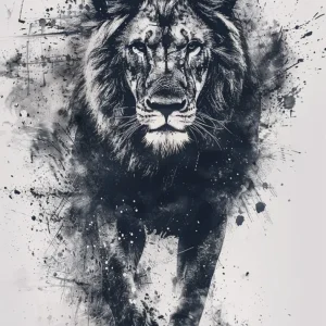 León en blanco y negro estilo acuarela Fine Artic