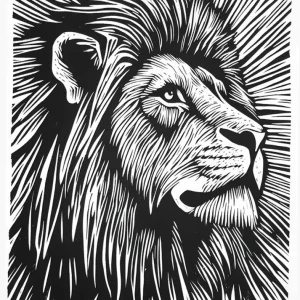 León diseño Linocut - blanco y negro Fine Artic