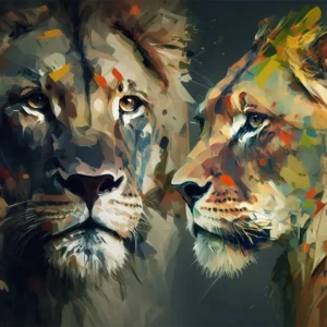 León y leona en gris Fine Artic