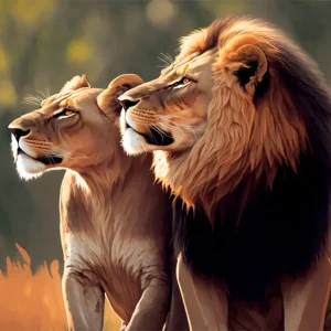 Leon y leona en la sabana Fine Artic