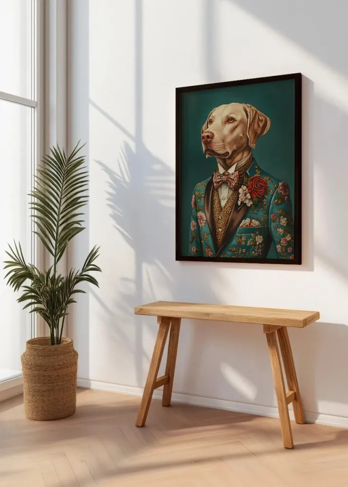 Pitbull vestido como persona con traje Fine Artic