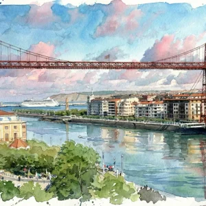 Puente de Vizcaya estilo acuarela Fine Artic