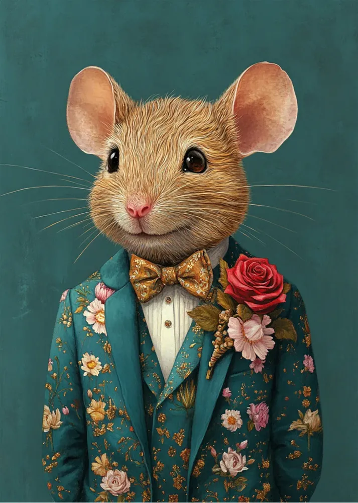 Ratón vestido como persona con traje Fine Artic