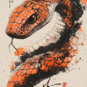 Serpiente estilo japonés en color naranja Fine Artic