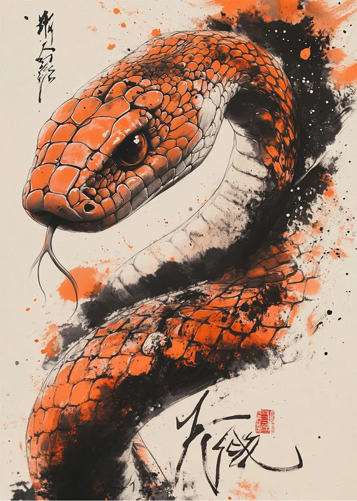 Serpiente estilo japonés en color naranja Fine Artic