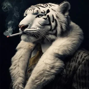 Tigre albino fumando vestido de persona Fine Artic