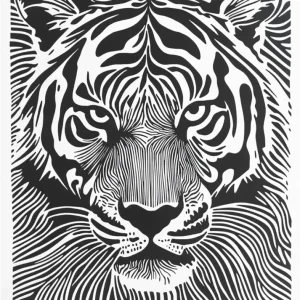 Tigre diseño Linocut - blanco y negro Fine Artic