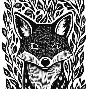 Zorro diseño Linocut - blanco y negro Fine Artic