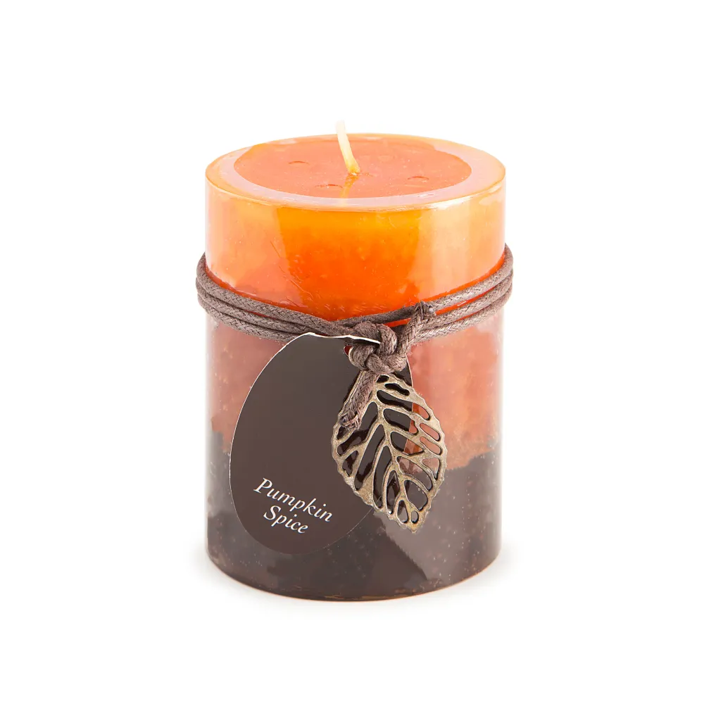 *Liquidación* Vela de pilar moteada de tres capas de 3" x 4" - Con aroma especias de calabaza Floating Pearls | Vase Pearl...
