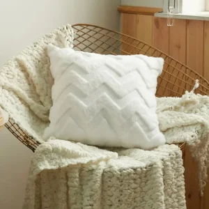 Cojín cuadrado HARRY de 45x45 cm en tela suave con estampado de espiga blanco FLORENCE