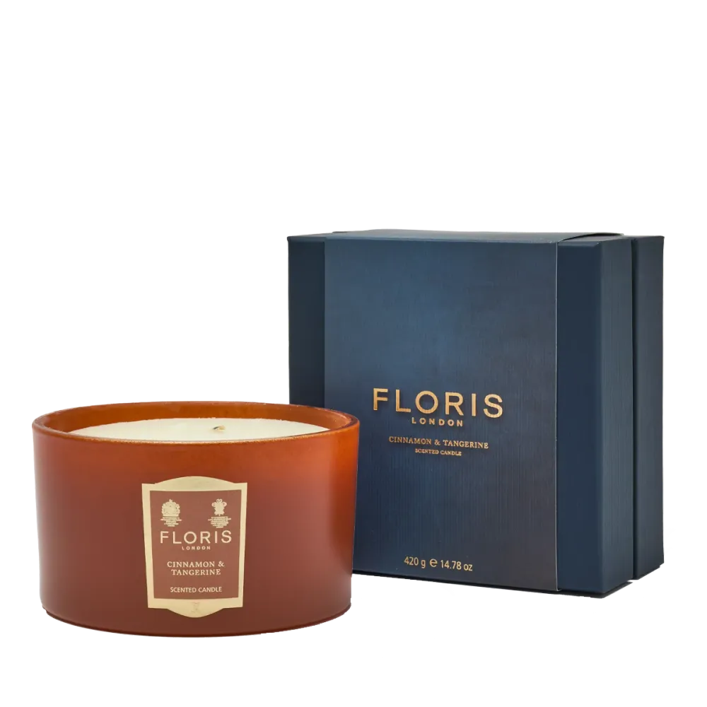 Vela Deluxe de tres mechas con sabor canela y mandarina Floris London EU