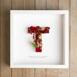 Letra T con flor seca Flors Català