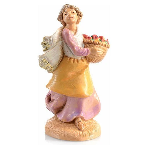 Pastora con cesta de frutas n. 33 para belén Fontanini de 6,5 cm
