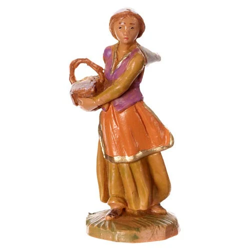 Pastora con cesta de ropa n. 56 para belén Fontanini de 6,5 cm