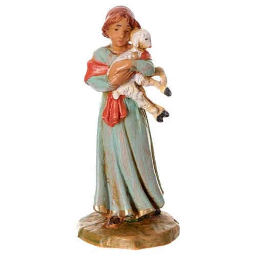 Pastora con cordero en brazos n. 54 para belén Fontanini de 6,5 cm