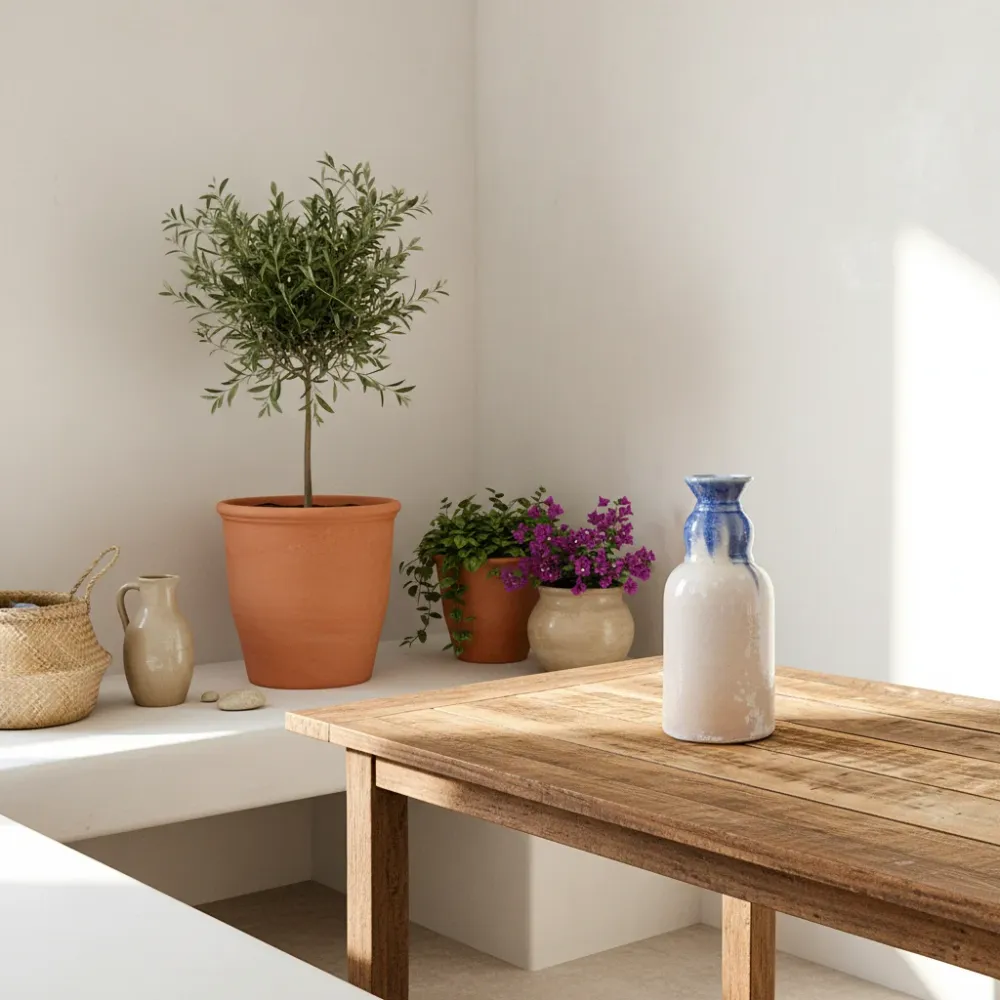 Florero Cerámica Esmaltada Degradado Celeste Blanco Frank Home