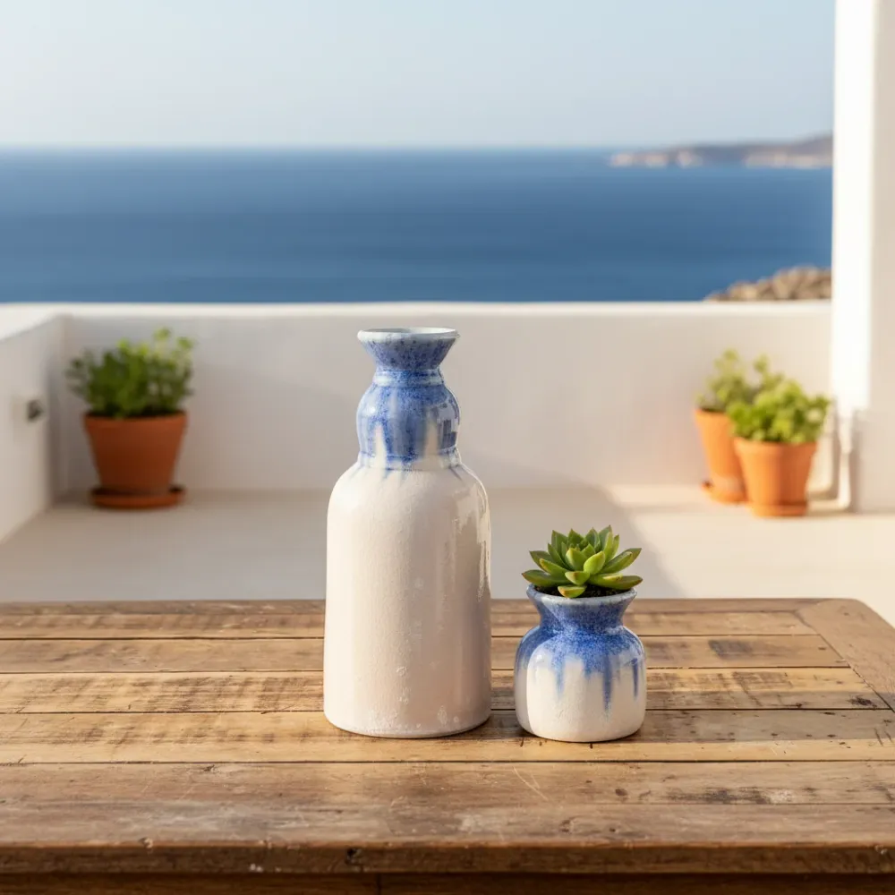 Florero Cerámica Esmaltada Degradado Celeste Blanco Frank Home
