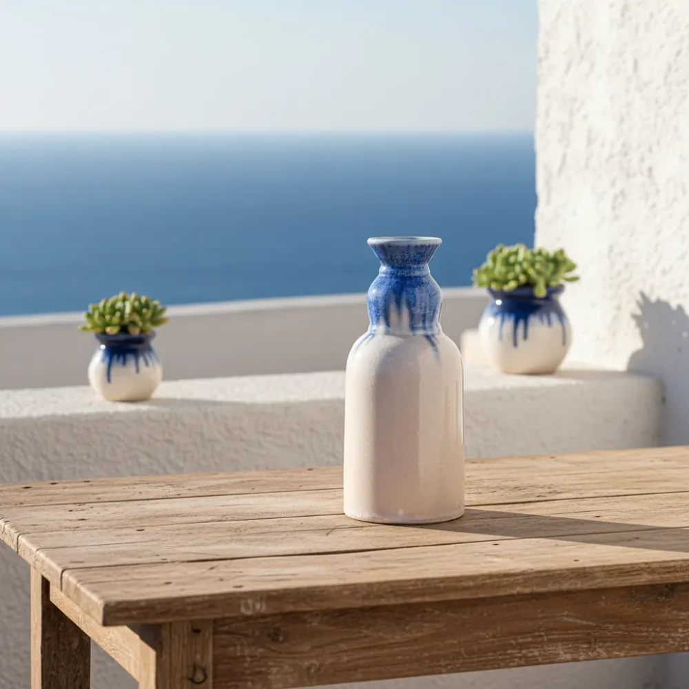 Florero Cerámica Esmaltada Degradado Celeste Blanco Frank Home