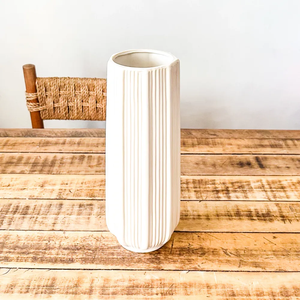 Florero Cerámica Esmaltada Textura Relieve 37cm | Frank Home