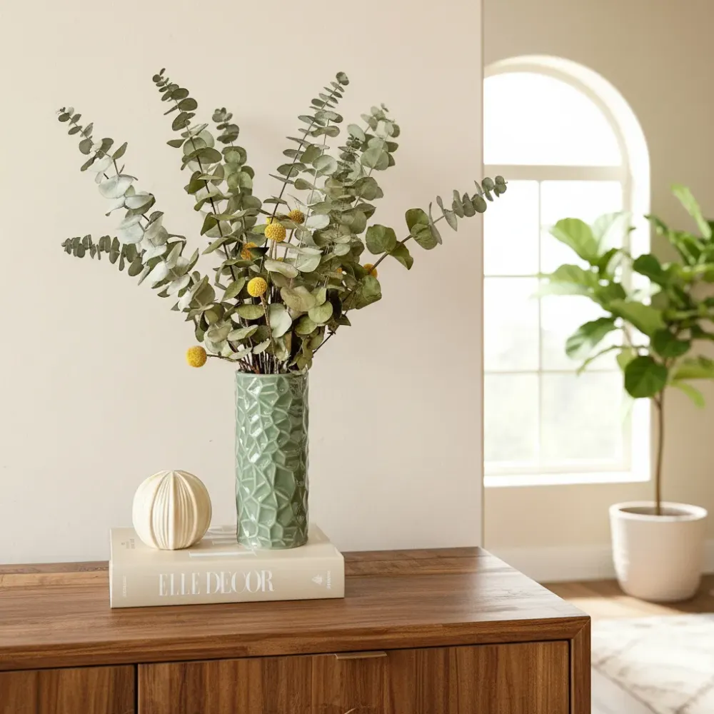Florero Cerámica Tubo Textura Verde Frank Home