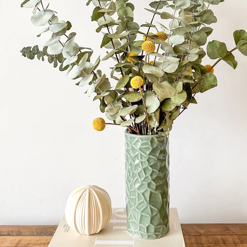 Florero Cerámica Tubo Textura Verde Frank Home