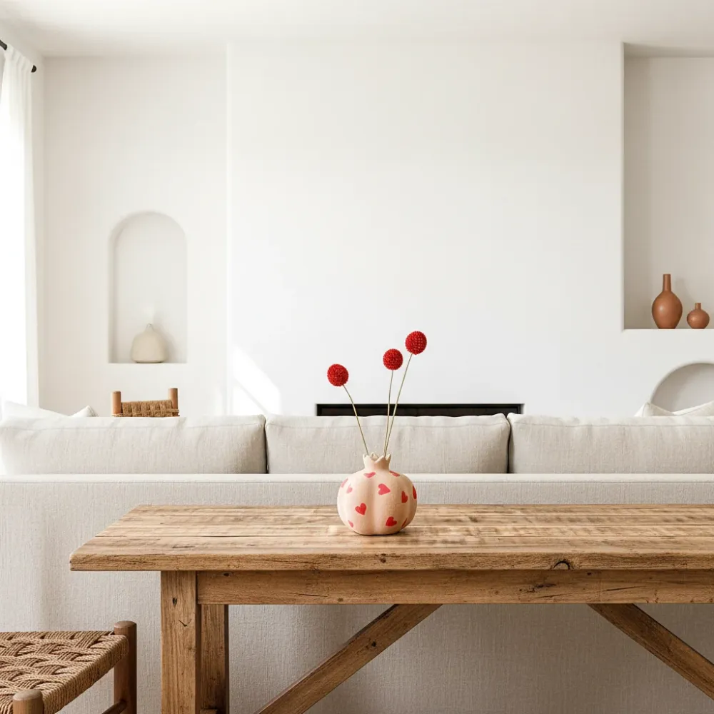 Florero Granada Cerámica Texturada Diseño Corazones Frank Home