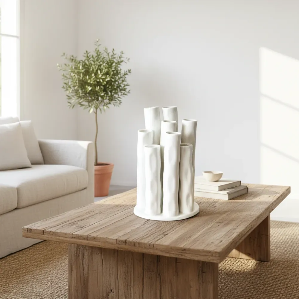 Florero Tubos Cerámica Esmaltada - Diseño Moderno Escultural Frank Home