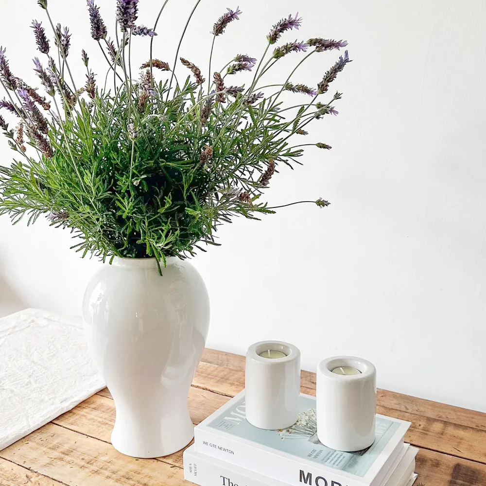 Floreros Anfora cerámica esmaltada blanco Frank Home