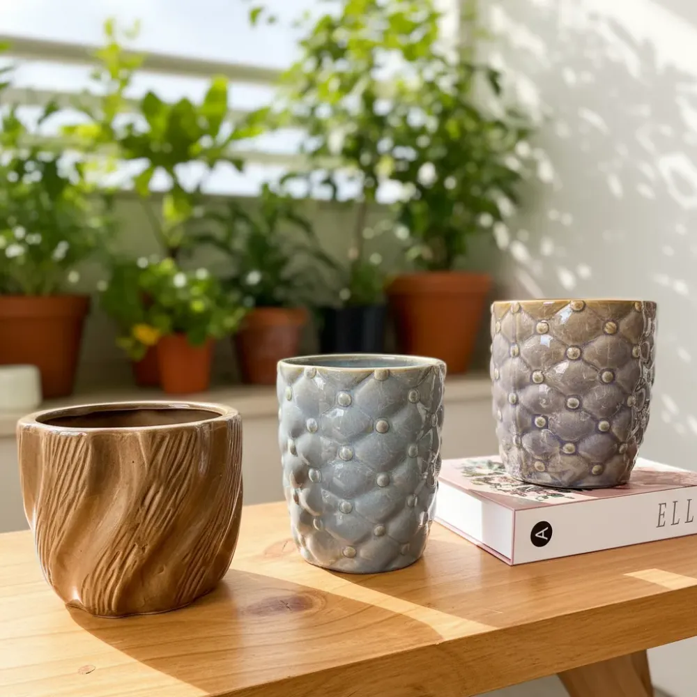 Porta Maceteros Cerámica Esmaltada Azul y Café - Set 2 Diseños Turquesa Frank Home