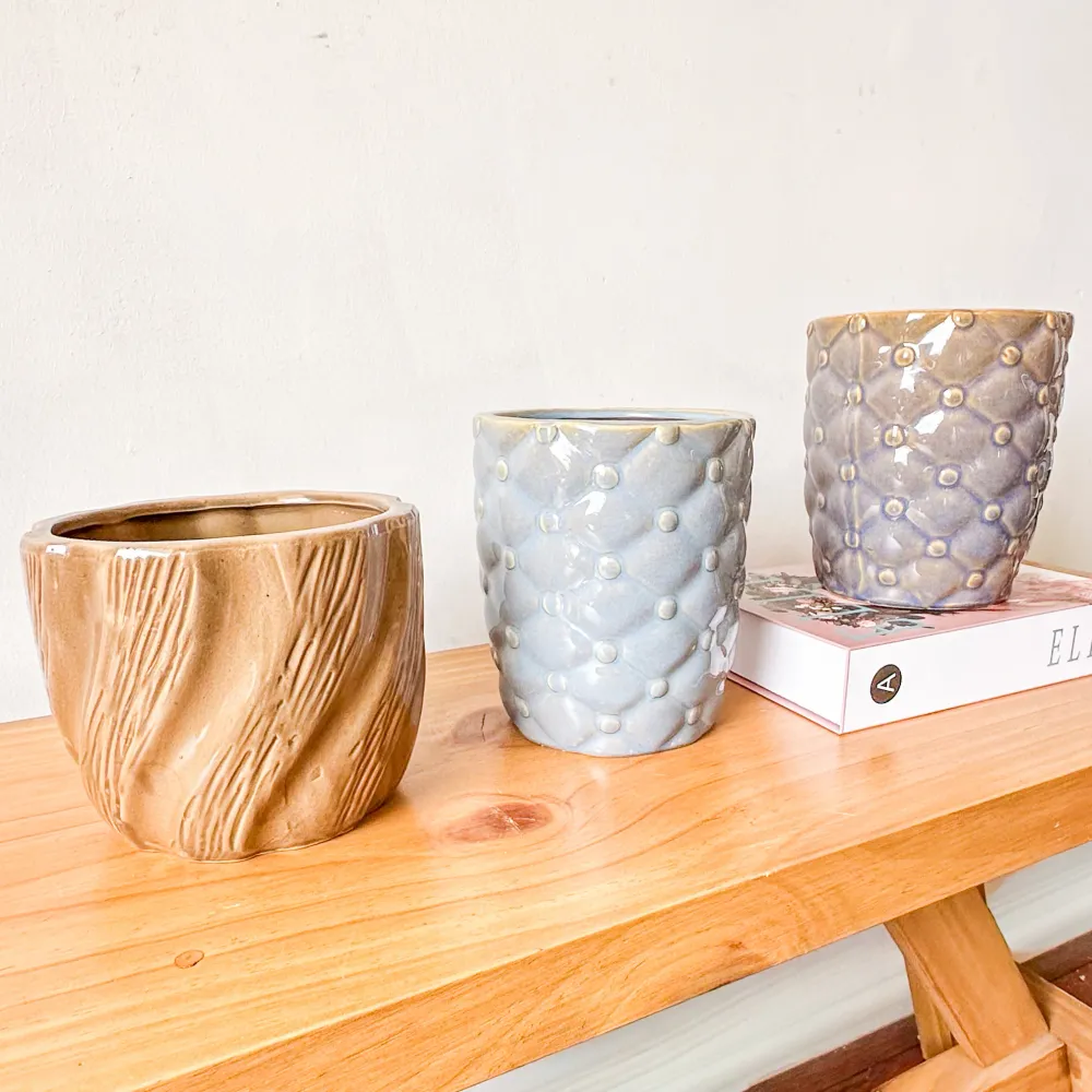 Porta Maceteros Cerámica Esmaltada Azul y Café - Set 2 Diseños Turquesa Frank Home