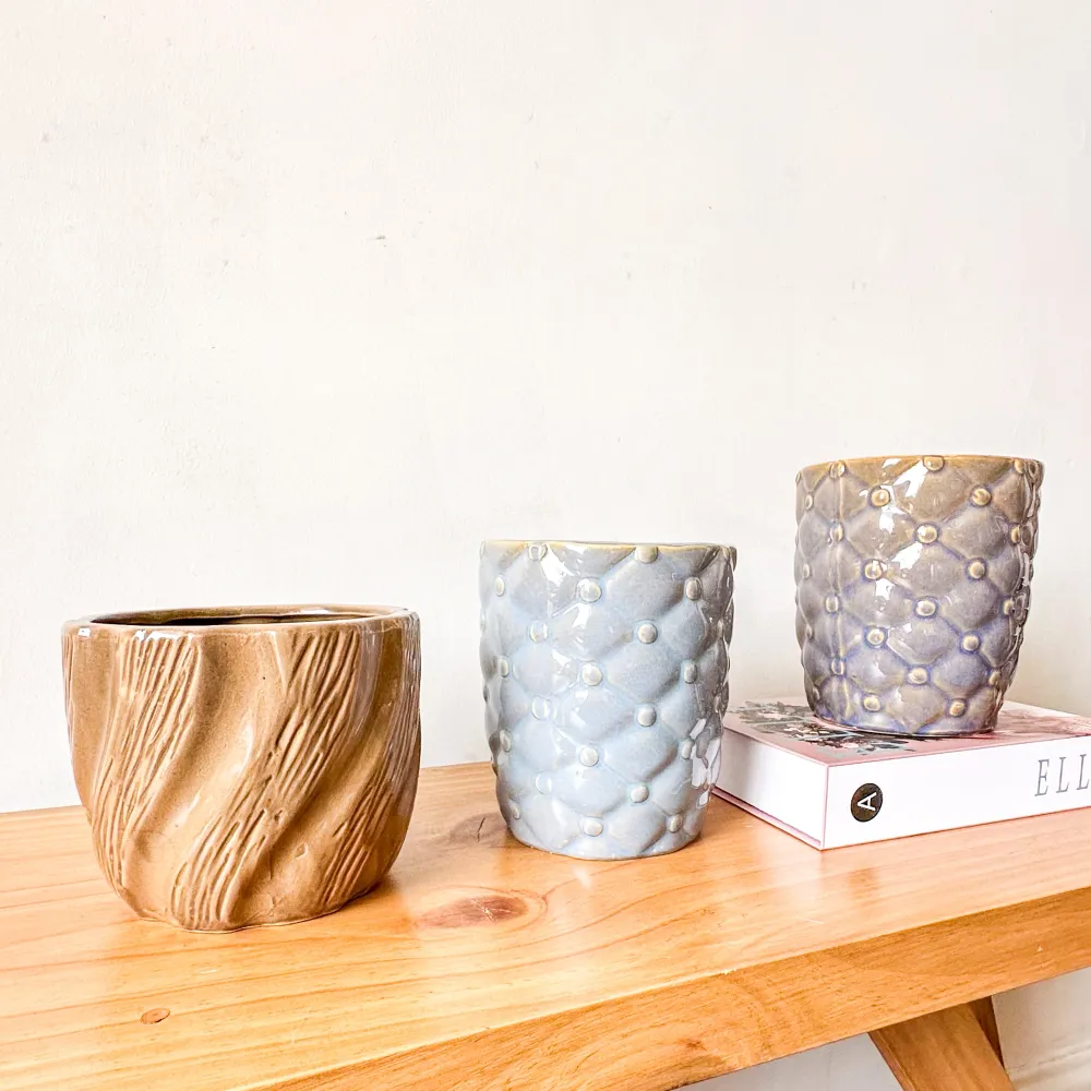 Porta Maceteros Cerámica Esmaltada Azul y Café - Set 2 Diseños Turquesa Frank Home