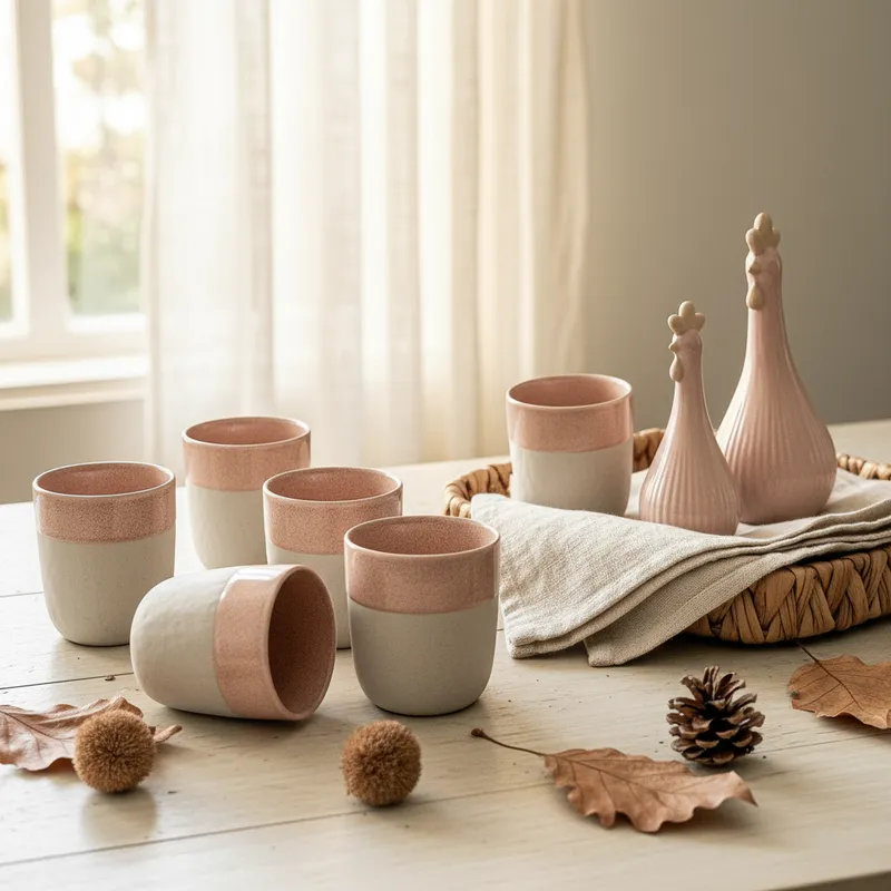 Set Adorno 2 Gallinas Cerámica Rosa Claro - Diseño Encantador Frank Home