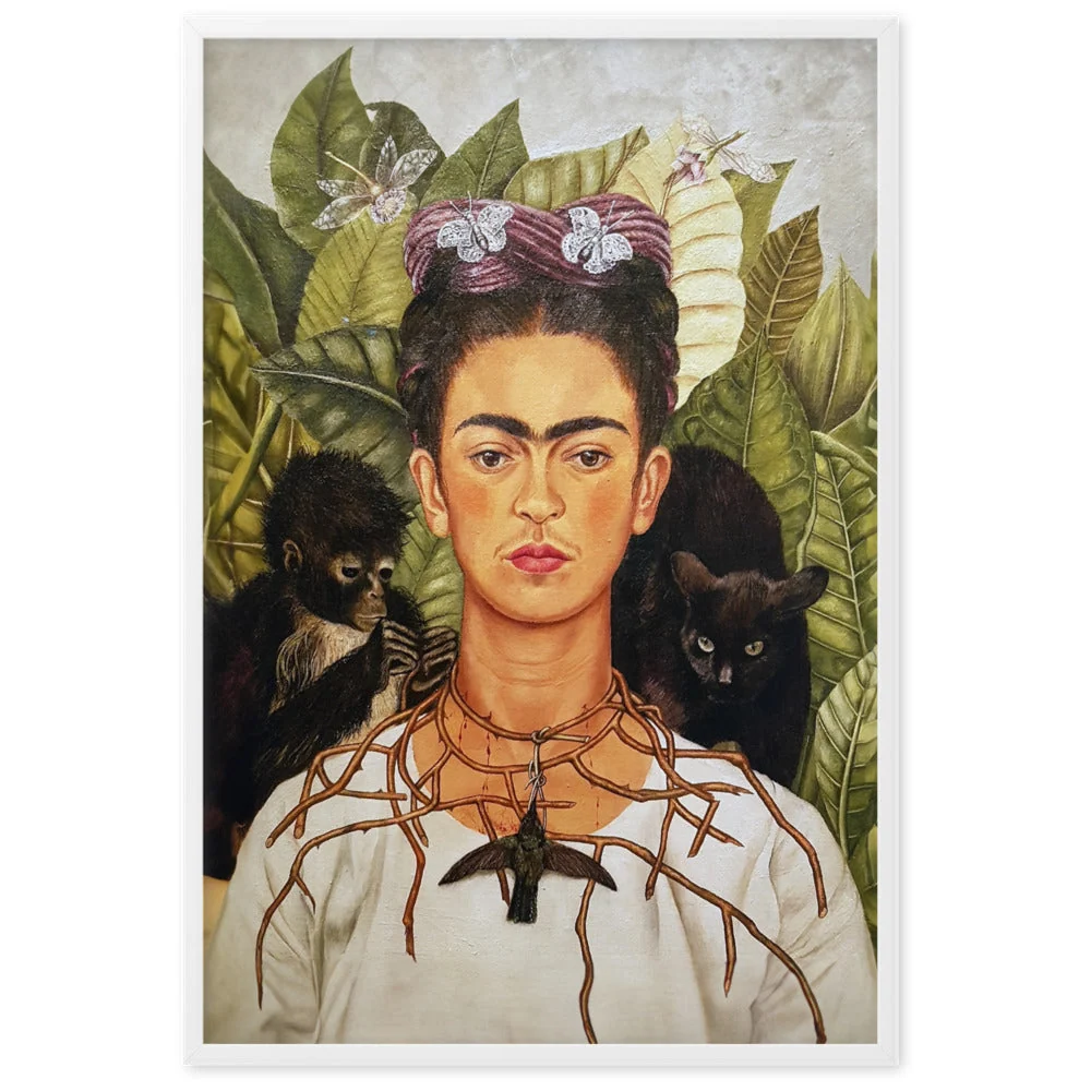 Póster - Frida Kahlo con collar de espinas y colibrí