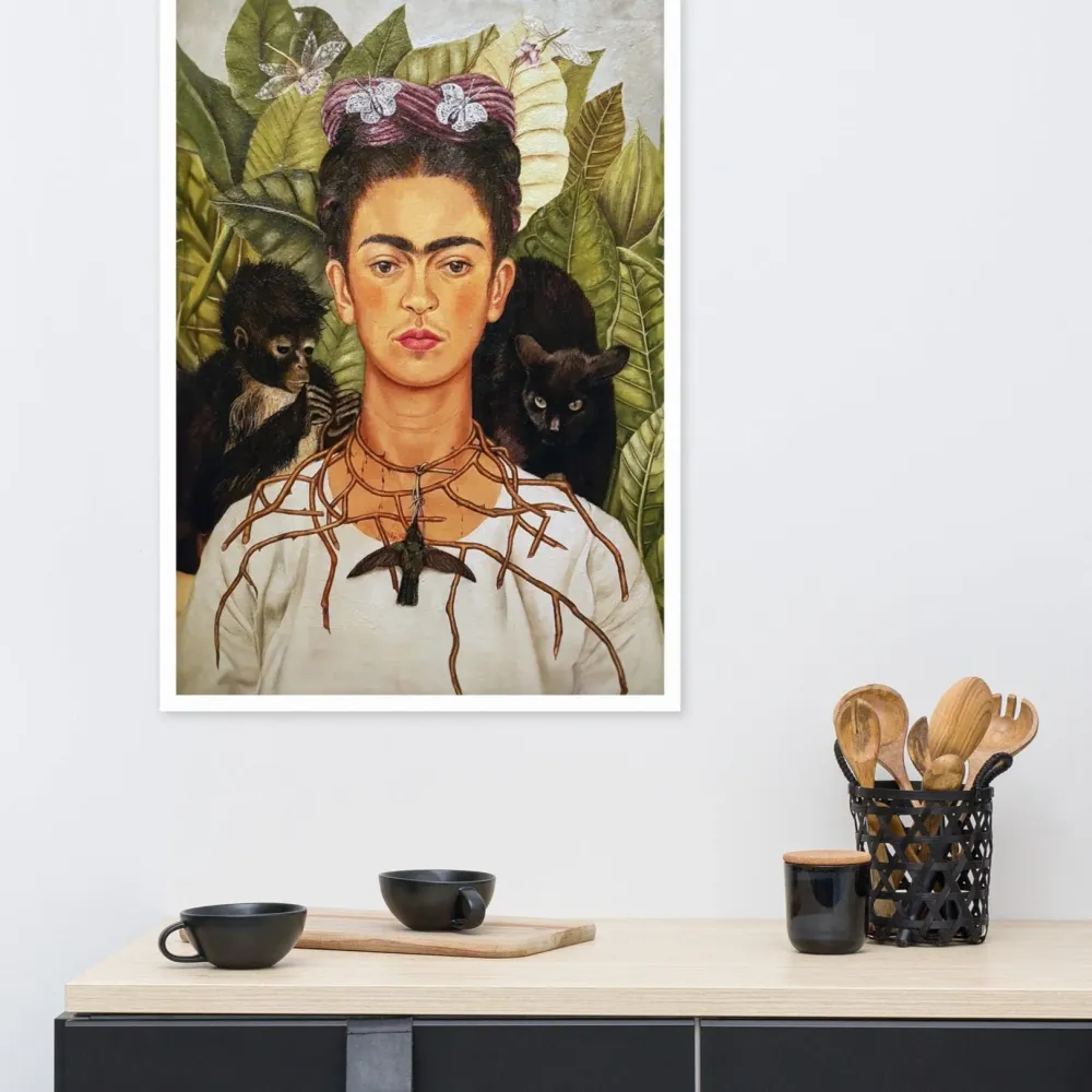 Póster - Frida Kahlo con collar de espinas y colibrí
