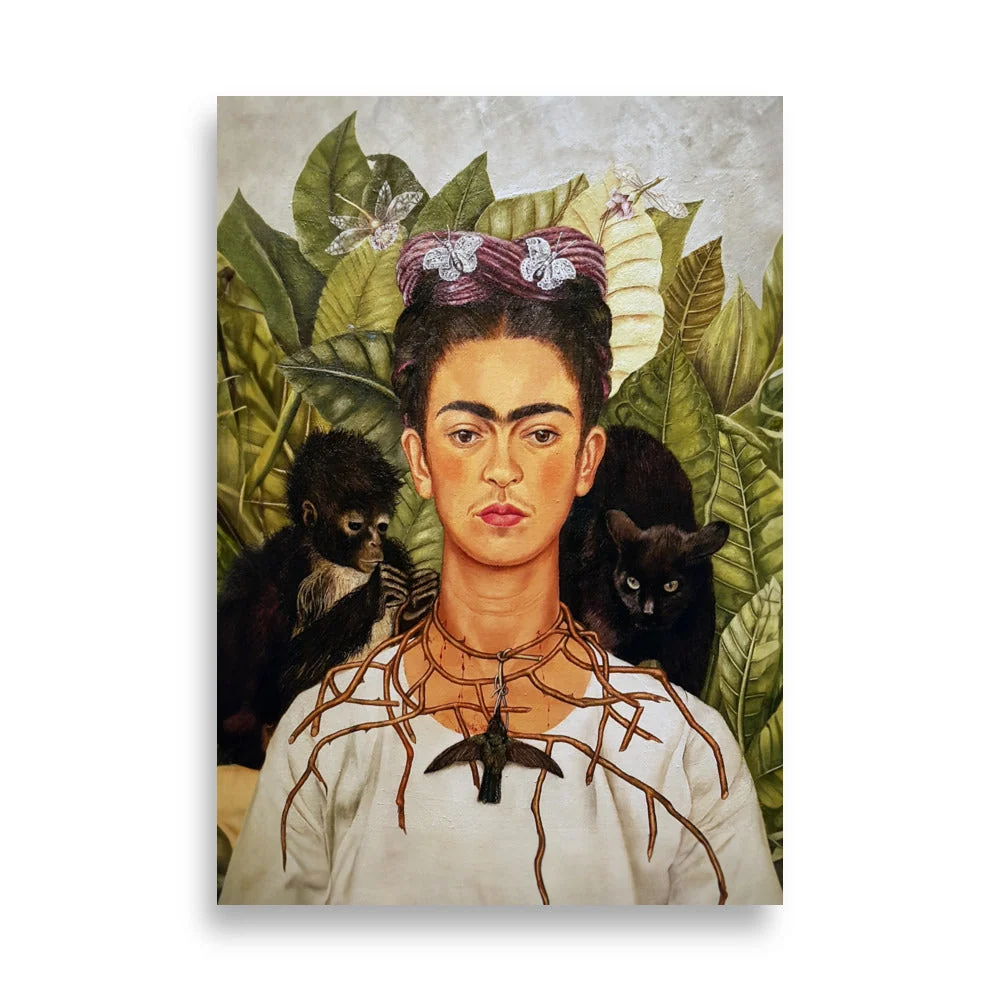 Póster - Frida Kahlo con collar de espinas y colibrí