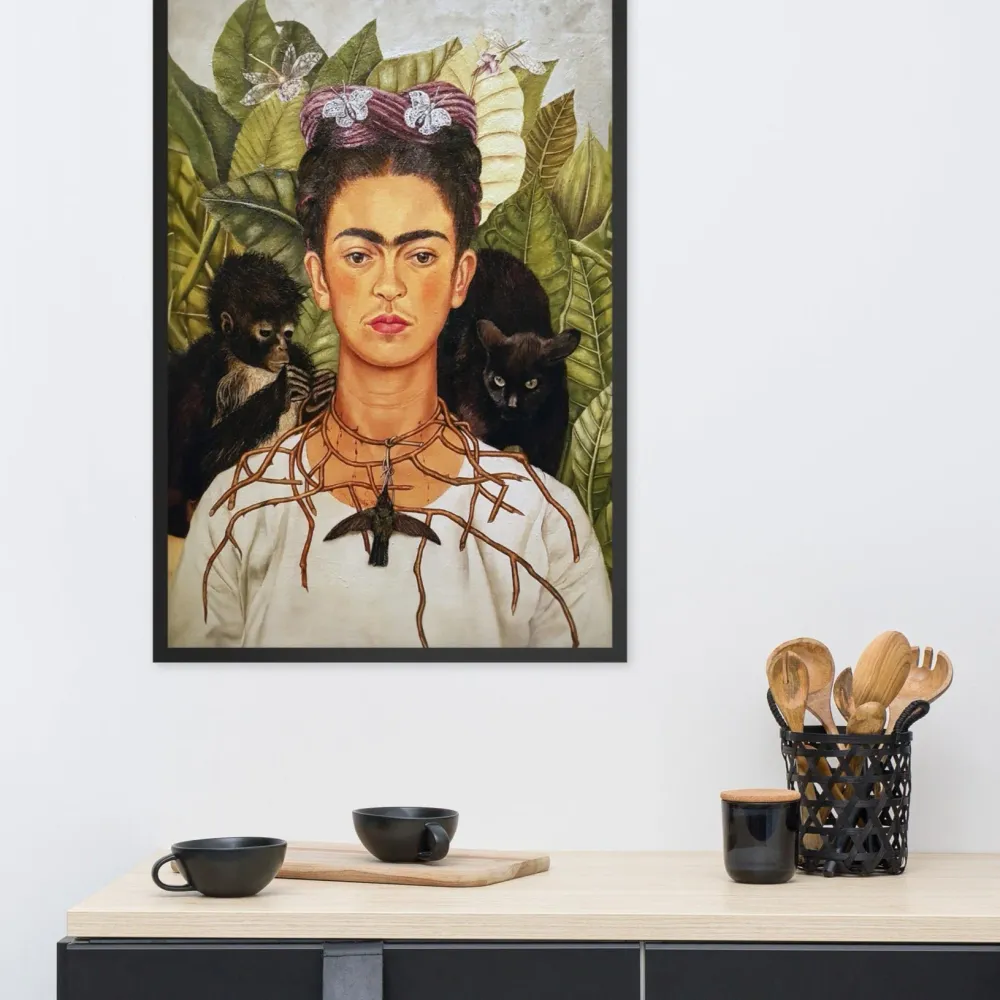 Póster - Frida Kahlo con collar de espinas y colibrí