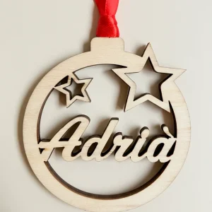 Bola de Navidad Personalizada con Estrellas – Madera Natural Fustik shop
