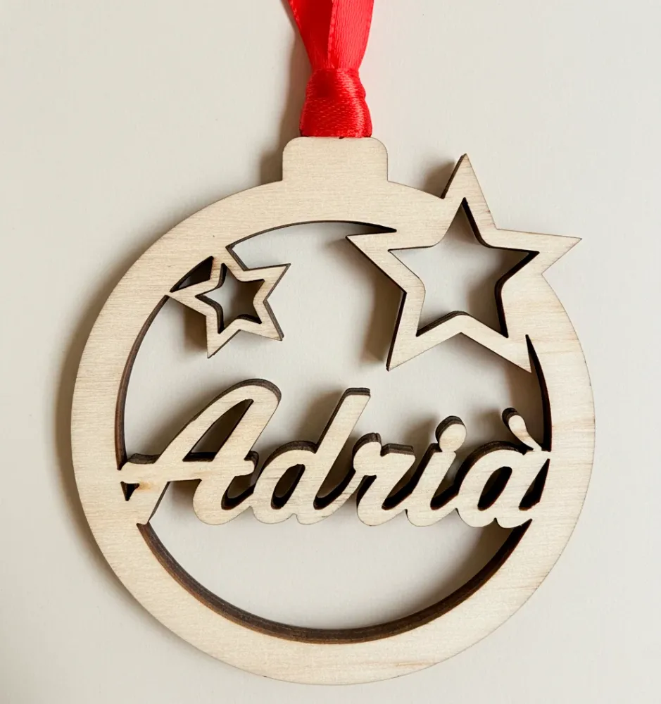 Bola de Navidad Personalizada con Estrellas – Madera Natural Fustik shop