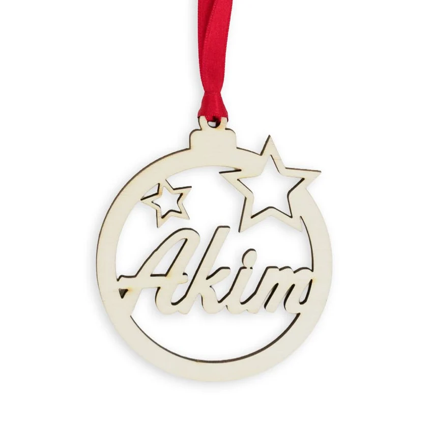 Bola de Navidad Personalizada con Estrellas – Madera Natural Fustik shop
